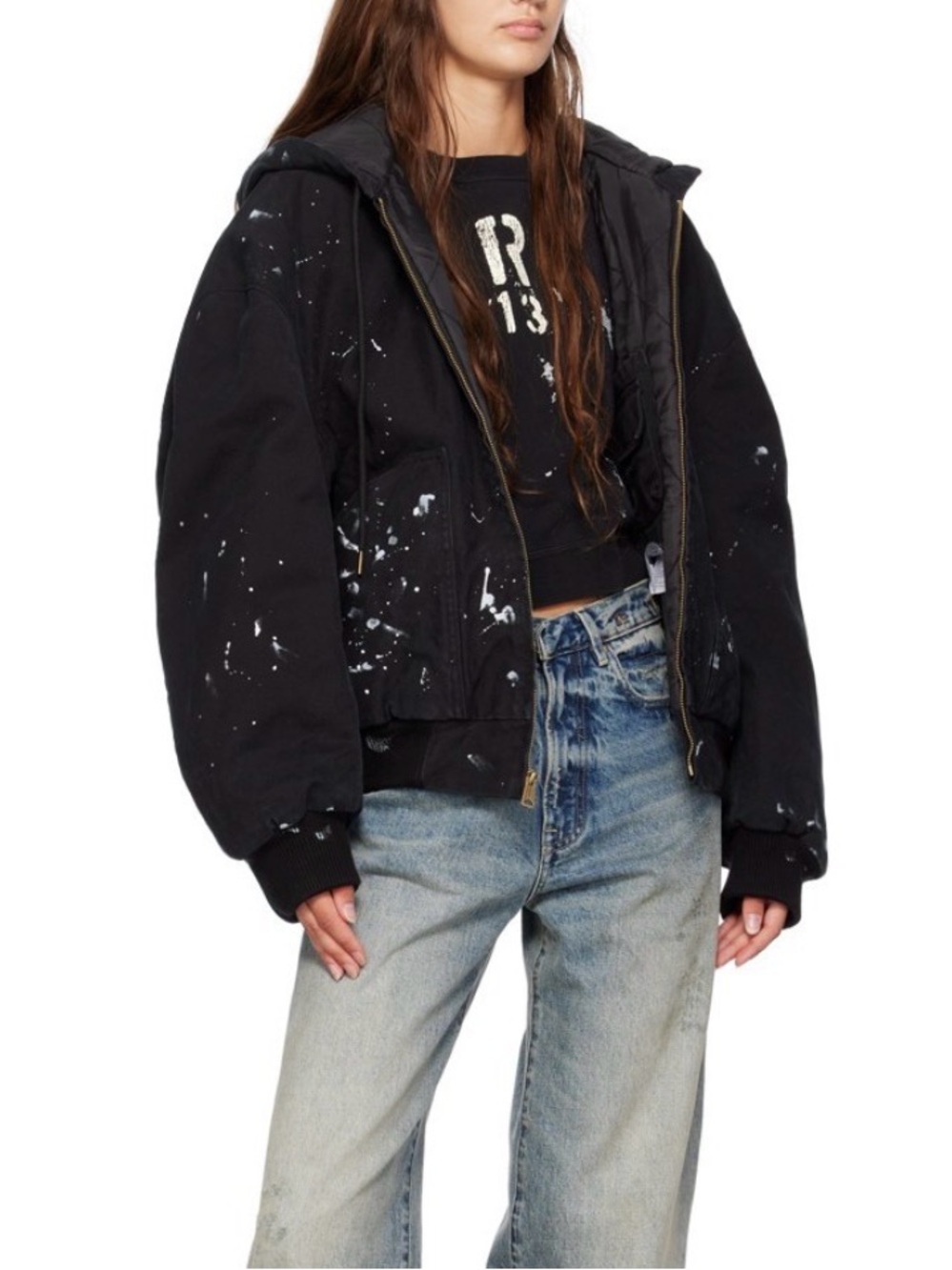 R13 Black Hooded Oversized Jacket with Padded Lining Size S Unisex - Picture 3 of 16